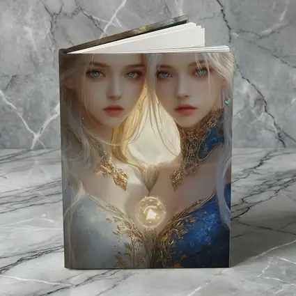 Twin Fantasy Girls Gold Blue Ethereal Art