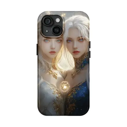Twin Fantasy Girls Gold Blue Ethereal Art