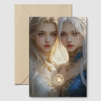 Twin Fantasy Girls Gold Blue Ethereal Art