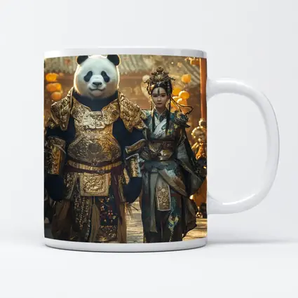 Panda Warrior and Woman Ancient Chinese Temple