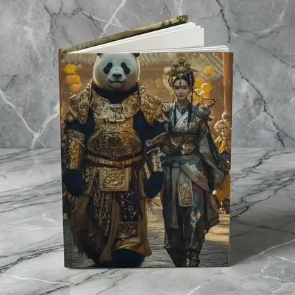 Panda Warrior and Woman Ancient Chinese Temple