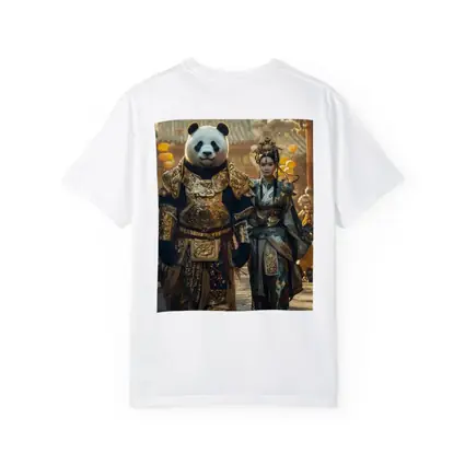 Panda Warrior and Woman Ancient Chinese Temple