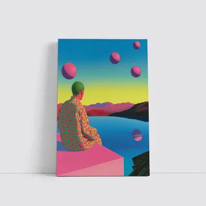 Surreal Figure Sitting By Psychedelic Lake