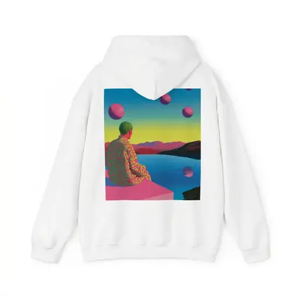 Surreal Figure Sitting By Psychedelic Lake