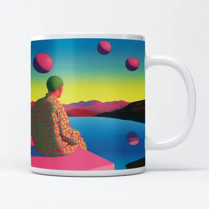 Surreal Figure Sitting By Psychedelic Lake