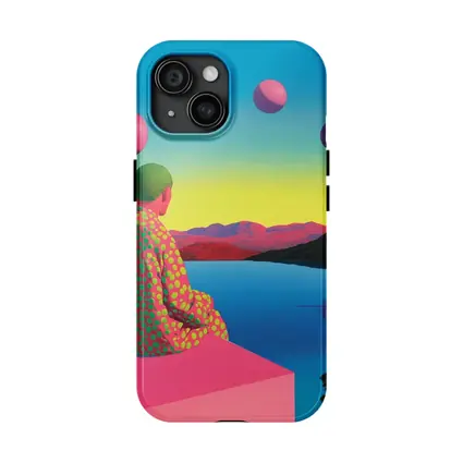 Surreal Figure Sitting By Psychedelic Lake