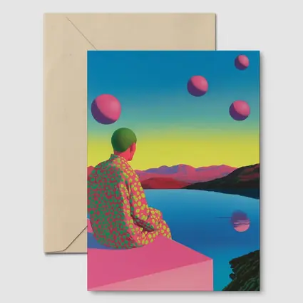 Surreal Figure Sitting By Psychedelic Lake