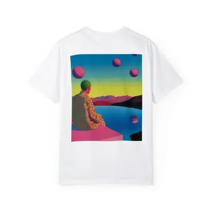 Surreal Figure Sitting By Psychedelic Lake
