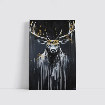 Black Gold Stag Deer Dark Drip Art