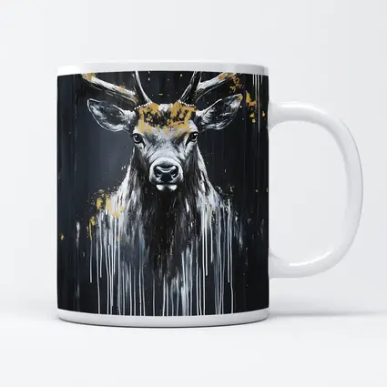 Black Gold Stag Deer Dark Drip Art