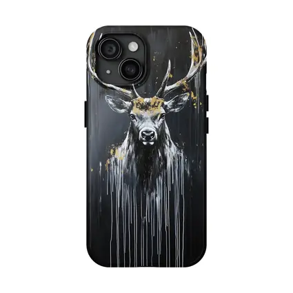 Black Gold Stag Deer Dark Drip Art