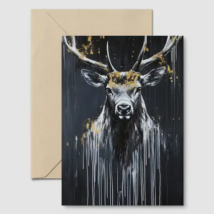 Black Gold Stag Deer Dark Drip Art