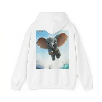 Cute Baby Elephant Flying Over Ocean Waves