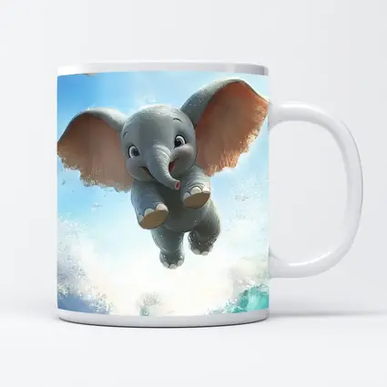 Cute Baby Elephant Flying Over Ocean Waves
