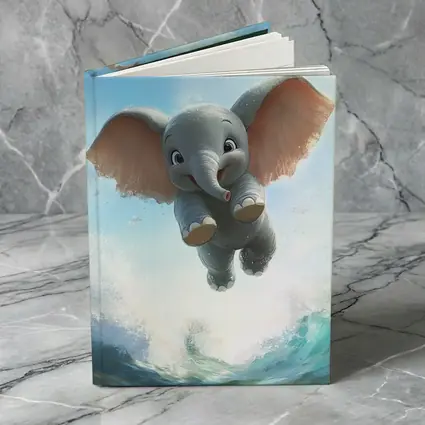 Cute Baby Elephant Flying Over Ocean Waves