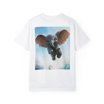 Cute Baby Elephant Flying Over Ocean Waves