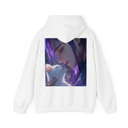 Anime Boy Purple Hair White Cat Art
