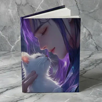 Anime Boy Purple Hair White Cat Art