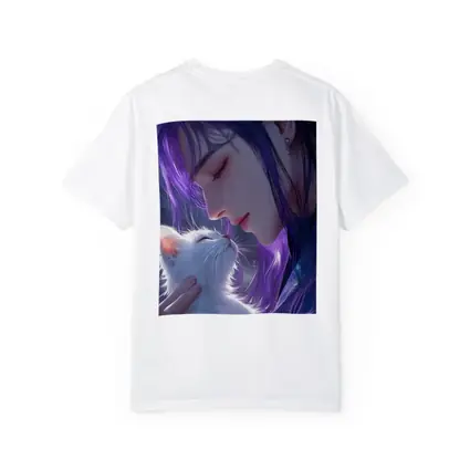 Anime Boy Purple Hair White Cat Art