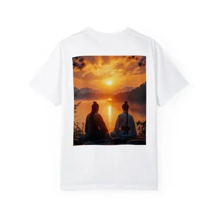 Two Samurai Meditating By Sunset Lake