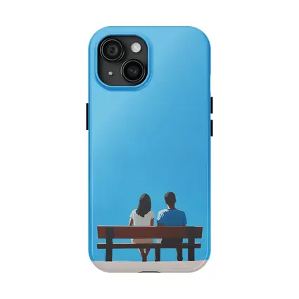 Couple Sitting On Bench Blue Sky