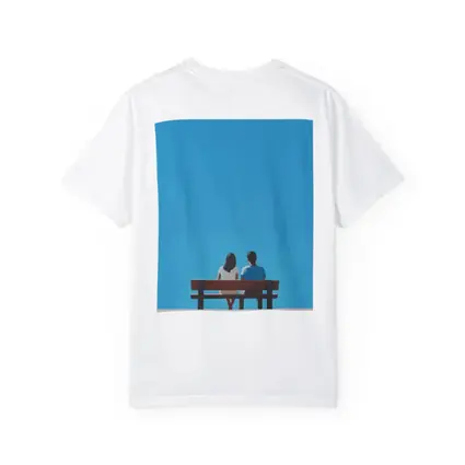 Couple Sitting On Bench Blue Sky