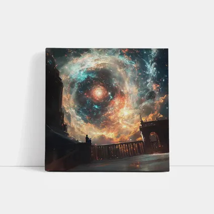 Solitary Figure Beneath Cosmic Galaxy Swirl