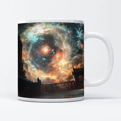 Solitary Figure Beneath Cosmic Galaxy Swirl