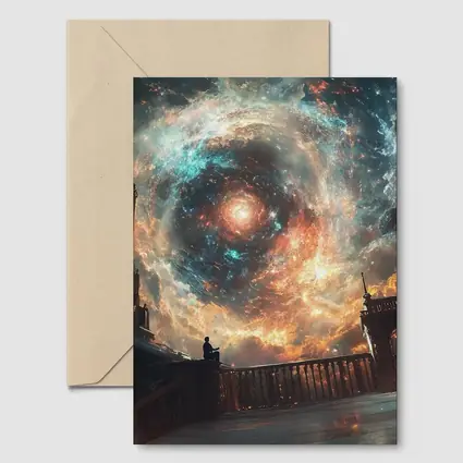 Solitary Figure Beneath Cosmic Galaxy Swirl