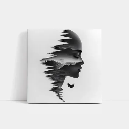 Woman Face Double Exposure Mountain Landscape