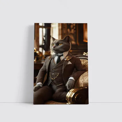 Gray Cat Gentleman Suit Luxury Interior