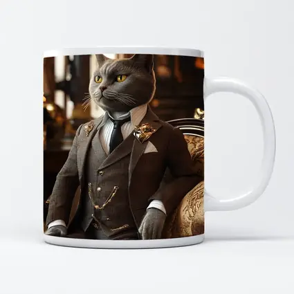 Gray Cat Gentleman Suit Luxury Interior