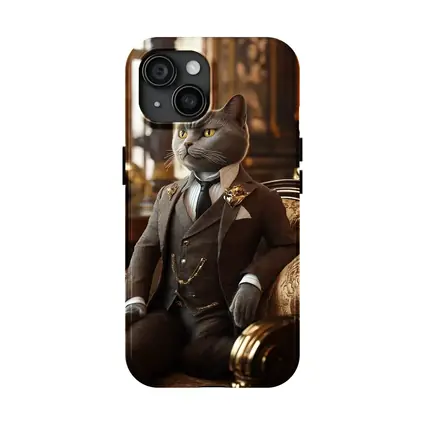 Gray Cat Gentleman Suit Luxury Interior