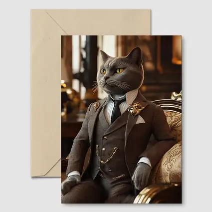 Gray Cat Gentleman Suit Luxury Interior