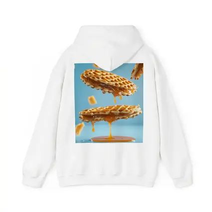 Golden Syrup Dripping Waffles Blue Background