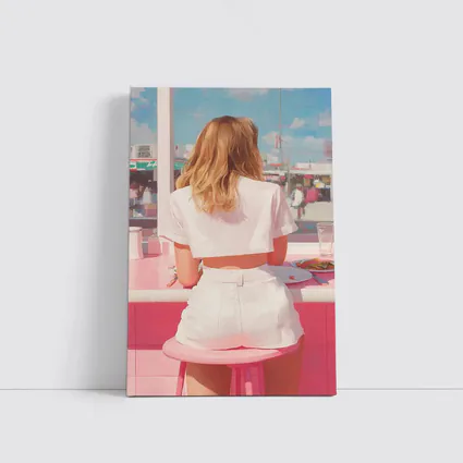 Blonde Woman Pink Diner Summer Pop Art