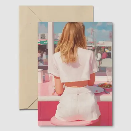 Blonde Woman Pink Diner Summer Pop Art