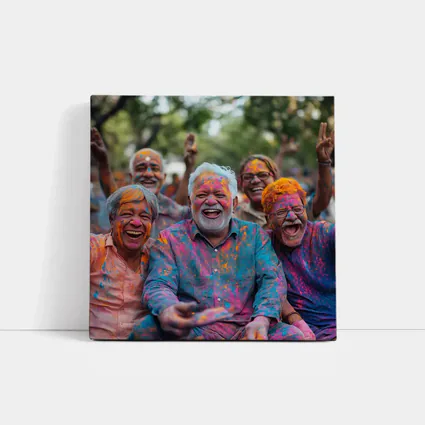 Elderly Men Celebrating Holi Festival Colorful Joy