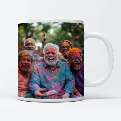 Elderly Men Celebrating Holi Festival Colorful Joy