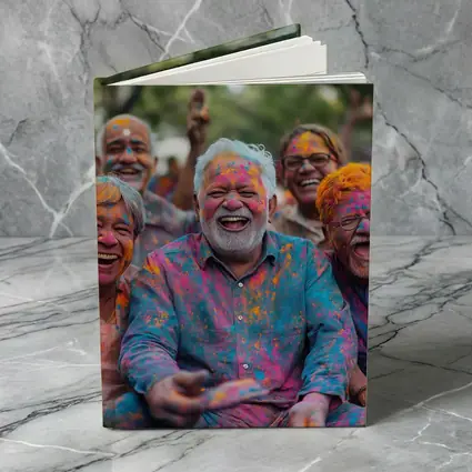 Elderly Men Celebrating Holi Festival Colorful Joy