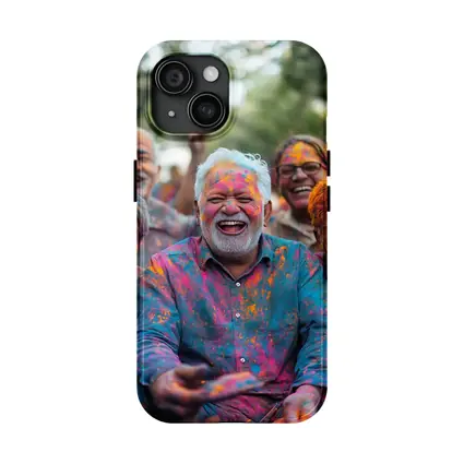 Elderly Men Celebrating Holi Festival Colorful Joy