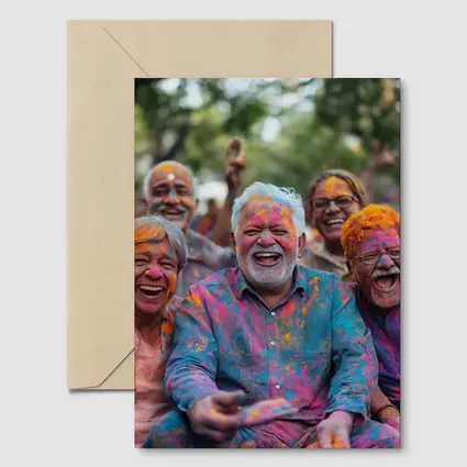 Elderly Men Celebrating Holi Festival Colorful Joy