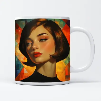 Retro Woman Portrait Geometric Colorful Background