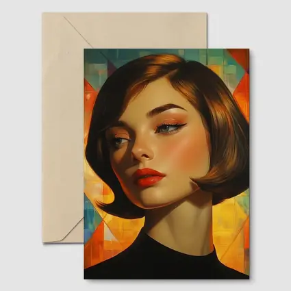 Retro Woman Portrait Geometric Colorful Background
