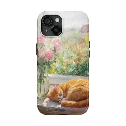 Orange Cat Sleeping on Sunny Window Sill