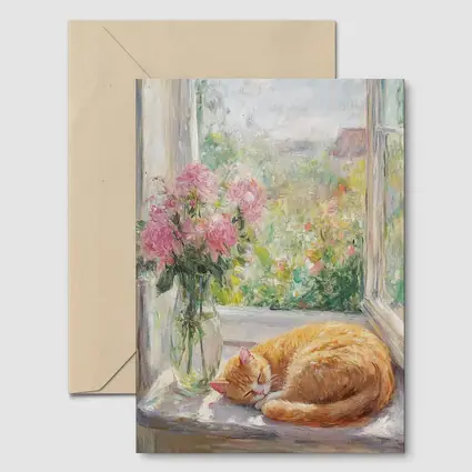 Orange Cat Sleeping on Sunny Window Sill