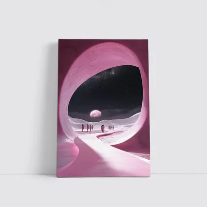 Pink Cave Portal Surreal Moonlit Desert