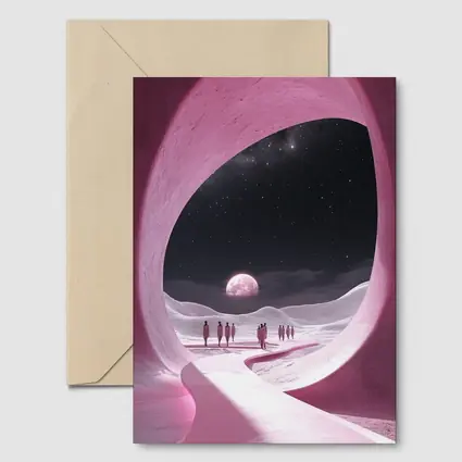 Pink Cave Portal Surreal Moonlit Desert