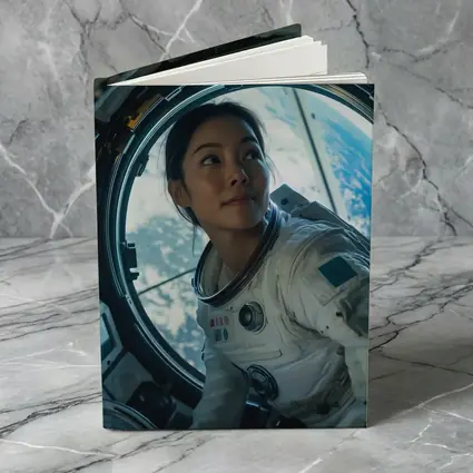 Female Astronaut Looking Through Space Station Window