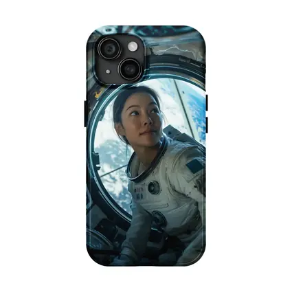 Female Astronaut Looking Through Space Station Window